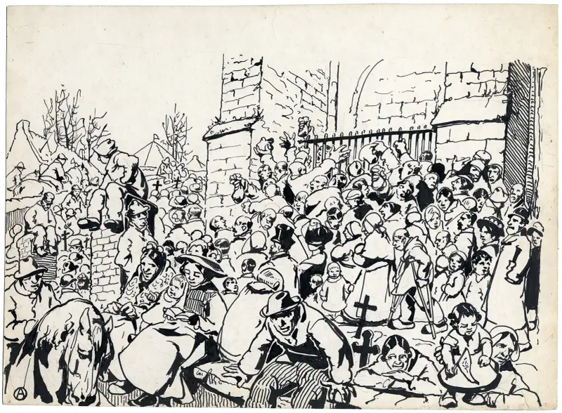 Ontwerp van de prentbriefkaart ‘De Gewijde Aarde (Beêvaert van Hakendover)’ av Alfred Ost