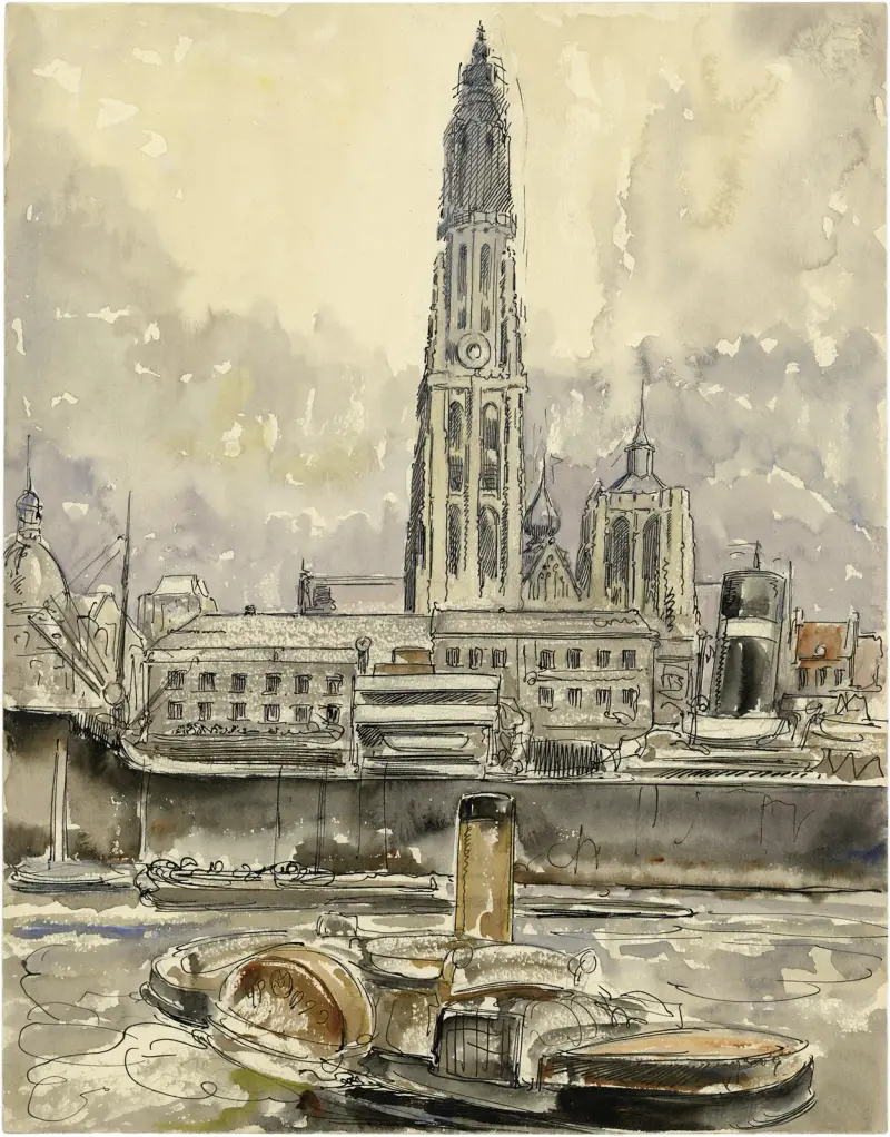 Vårfrukskatderalen i Antwerpen från Schelde av Alfred Ost