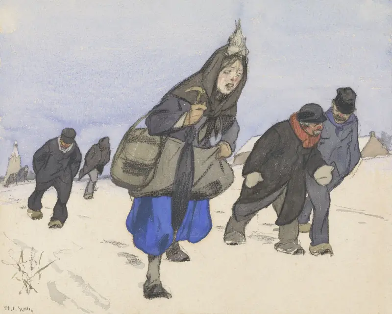 Kriegsflüchtlinge im Schnee von Alfred Ost
