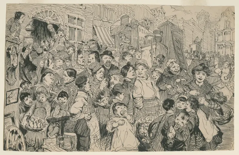 Offentlig auktion på gatan och marknadsdag med St. Romboutstornet av Alfred Ost