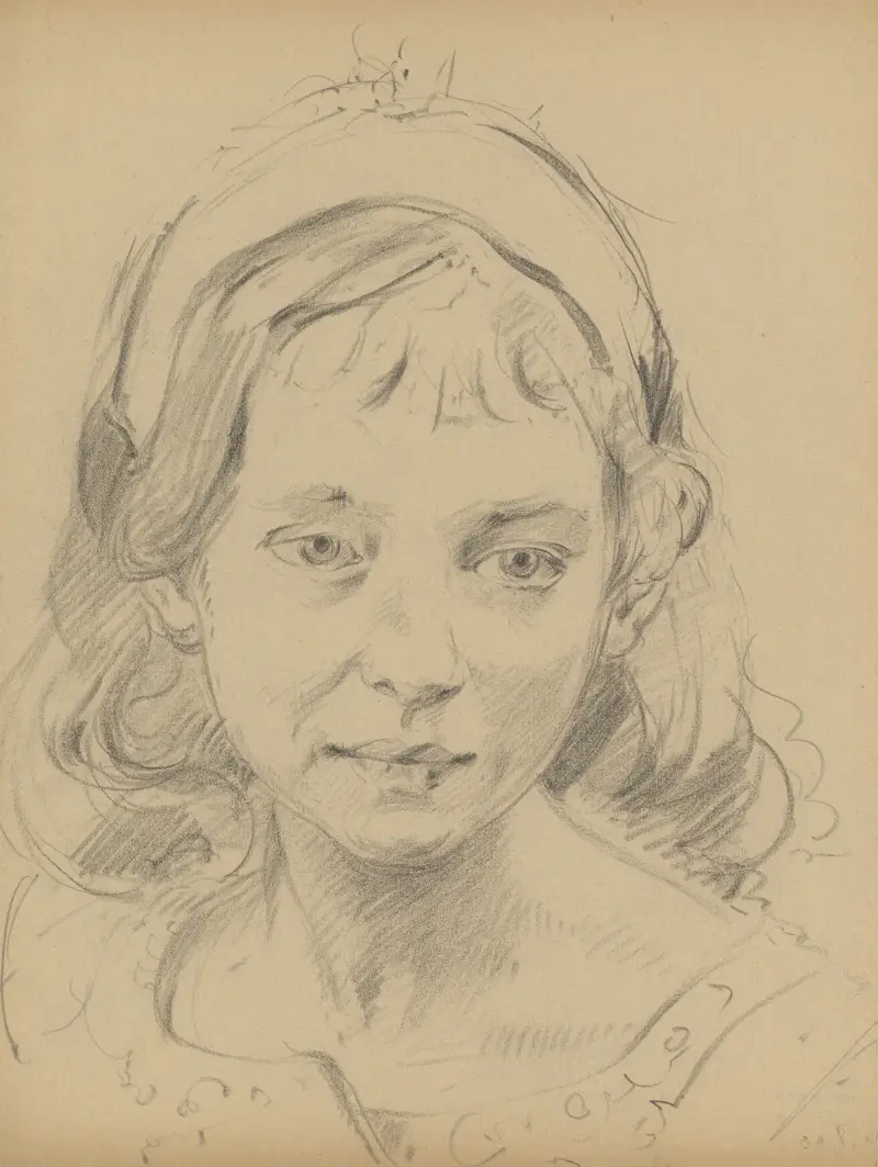 Porträttteckning av Angèle Hendrickx av Alfred Ost