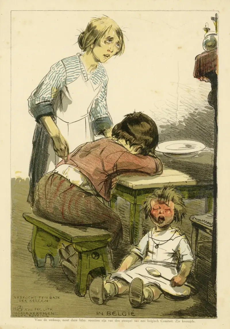 Twee vrouwen en huilend kind av Alfred Ost