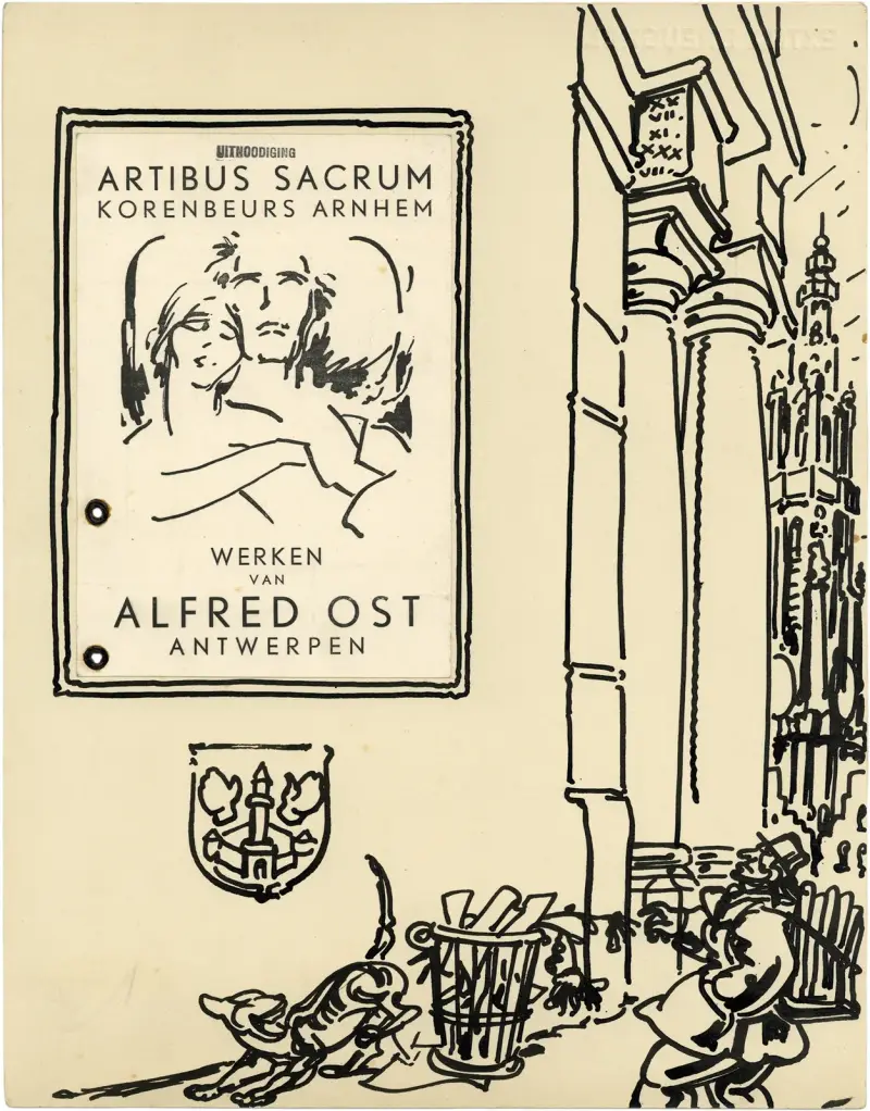 Inbjudan till utställningen Artibus Sacrum, Arbhem – 'Verk av Alfred Ost Antwerpen' av Alfred Ost