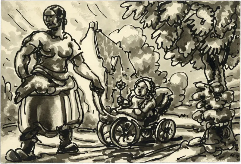 Vrouw met kinderwagen av Alfred Ost