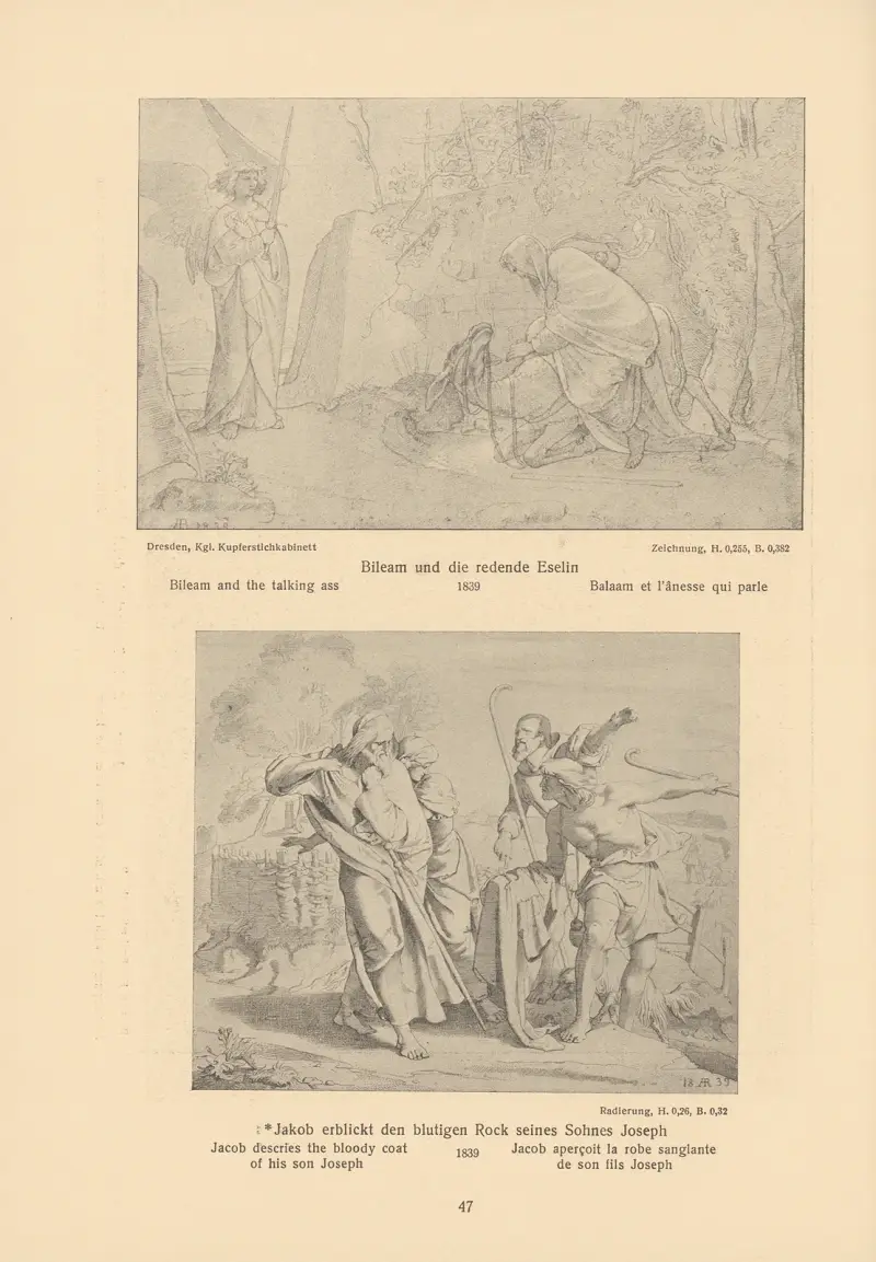 Bileam und die sprechende Eselin, Jakob erblickt das blutige Gewand seines Sohnes Joseph von Alfred Rethel