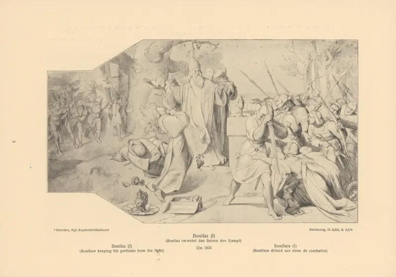 Boniface (I) (Boniface keeping his partisans from the fight) av Alfred Rethel