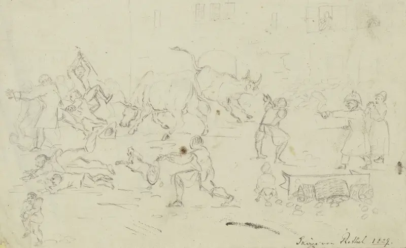 Zwei Ochsen einfangen von Alfred Rethel