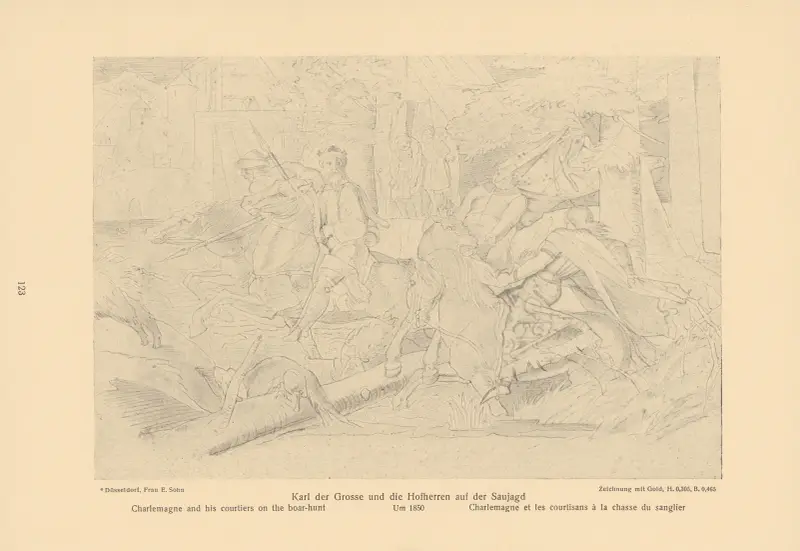 Charlemagne and his courtiers on the boar-hunt av Alfred Rethel