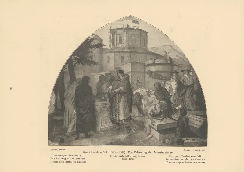 Charlemagne Frescoes VII; The building of the cathedral av Alfred Rethel