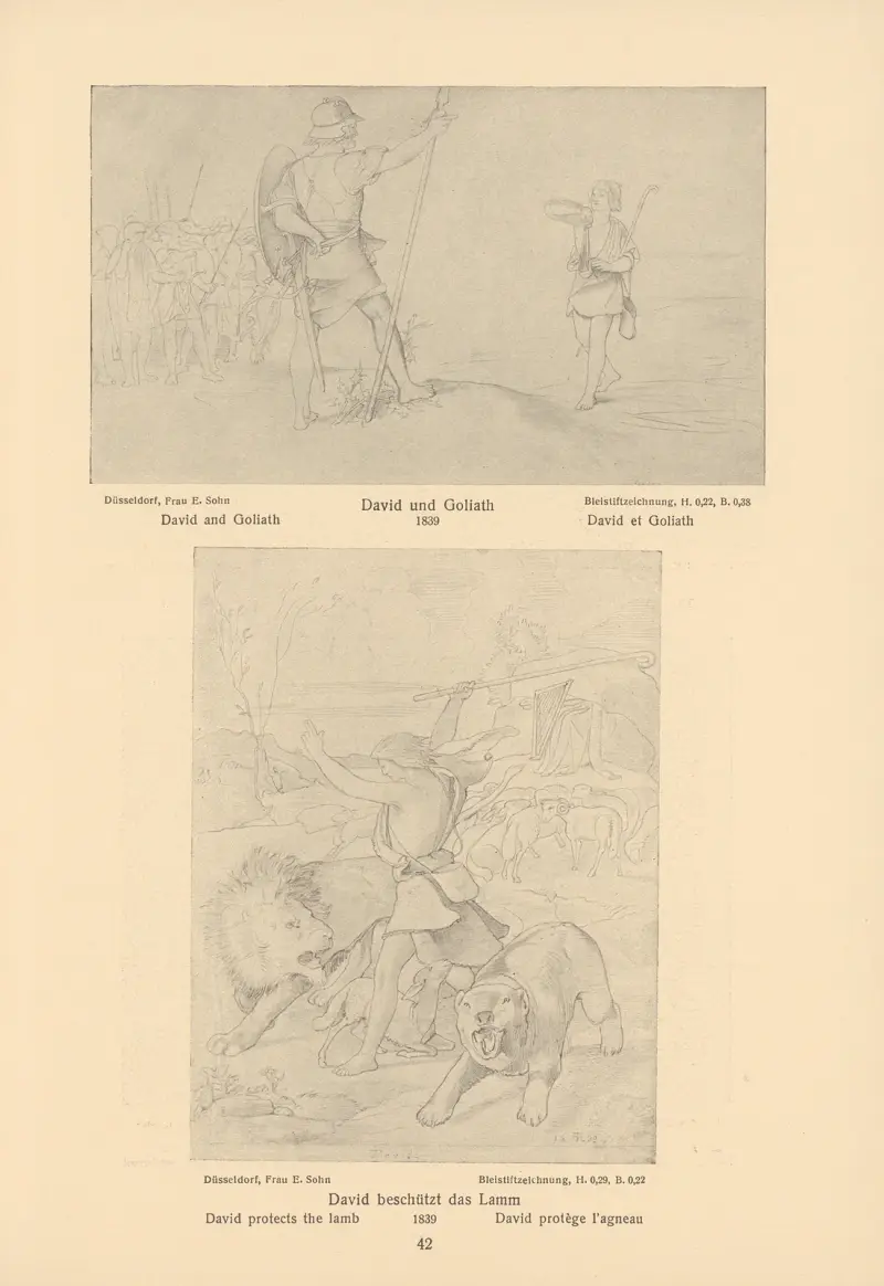 David och Goliat, David skyddar lammet av Alfred Rethel