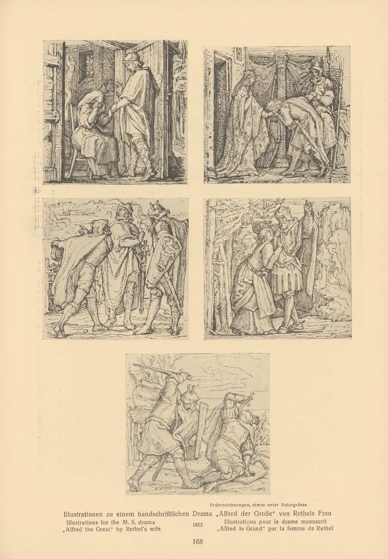 Illustrationer till M. S.-dramat ”Alfred den store” av Rethels hustru av Alfred Rethel