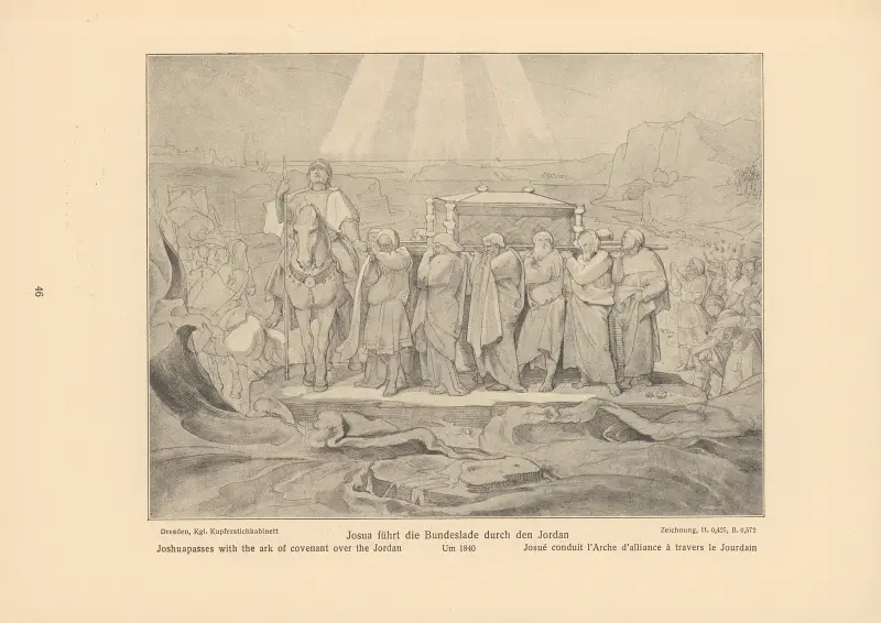 Joshua passes with the ark of covenant over the Jordan av Alfred Rethel