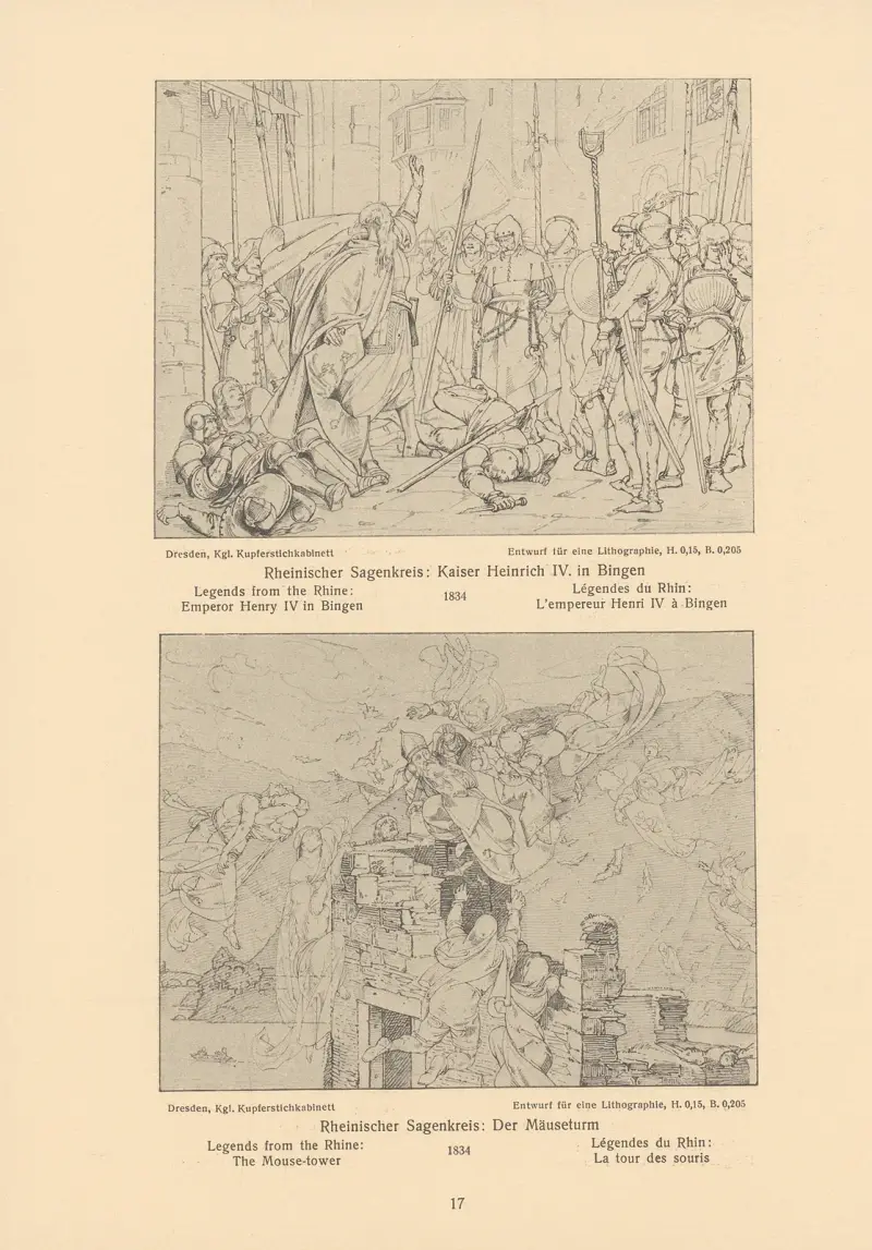 Legends from the Rhine; Emperor Henry IV in Bingen, The Mouse-tower av Alfred Rethel