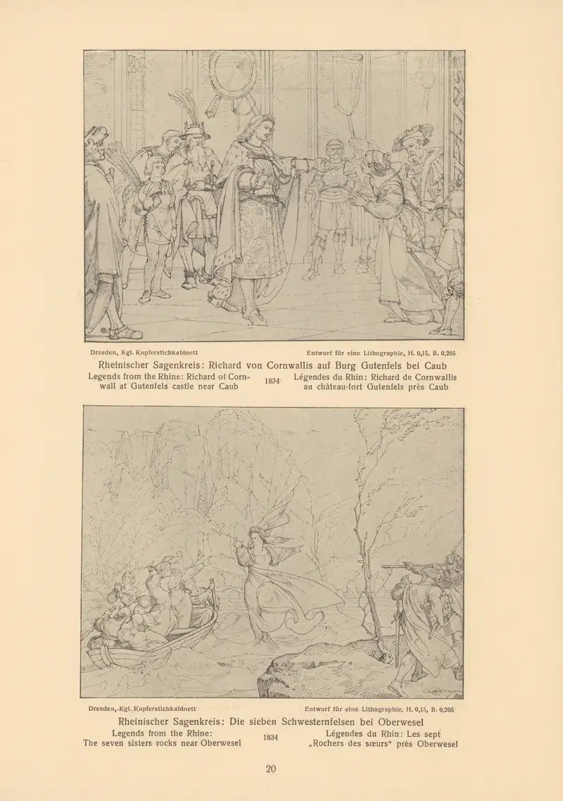 Legends from the Rhine; Richard of Cornwall at Gutenfels castle, The seven sisters rocks near Oberwesel av Alfred Rethel