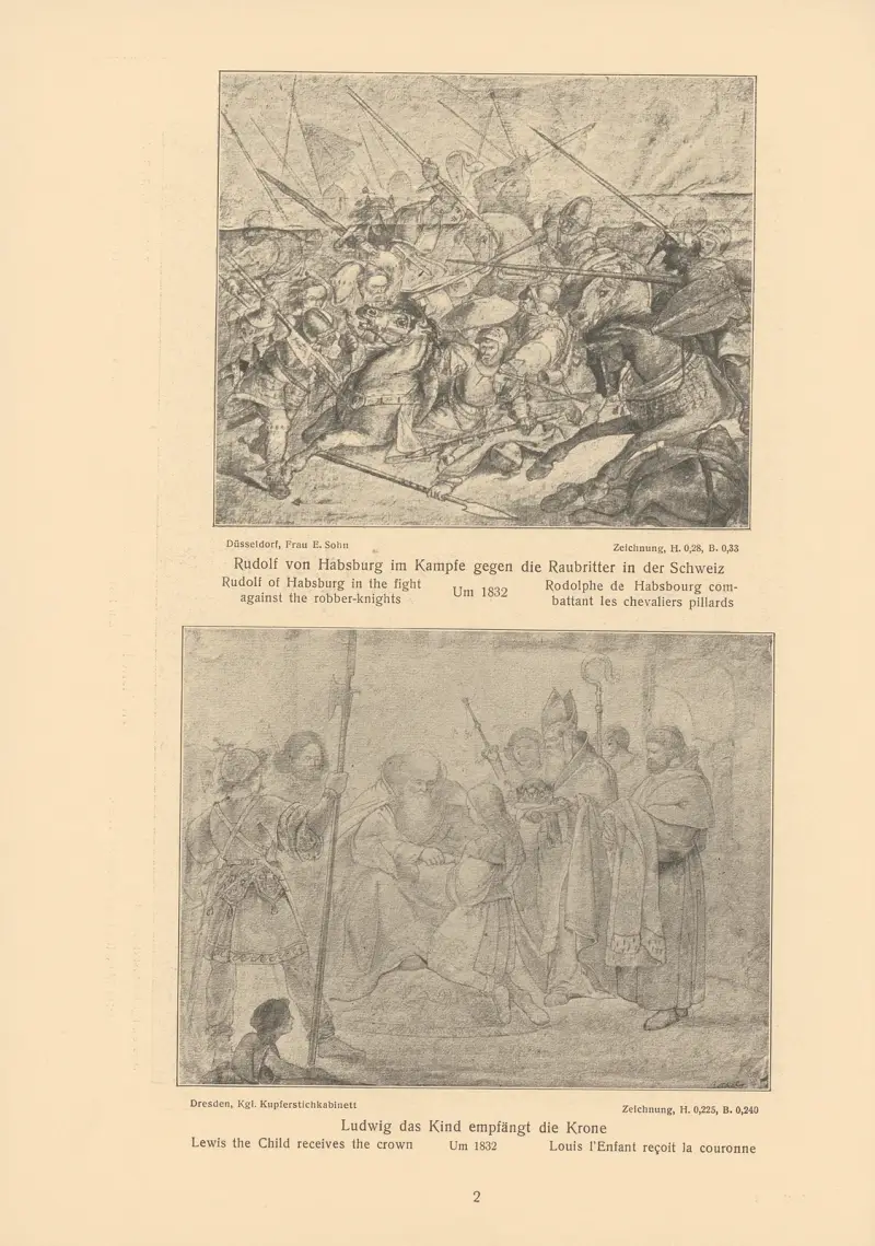 Rudolf of Habsburg in the fight against the robber-knights, Lewis the Child receives the crown av Alfred Rethel