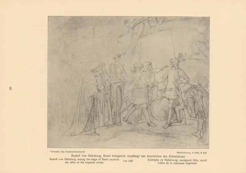 Rudolf von Habsburg mottar erbjudandet om kejsarkronan under belägringen av Basel av Alfred Rethel