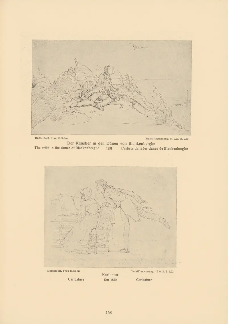 Der Künstler in den Dünen von Blankenberghe, Karikatur von Alfred Rethel
