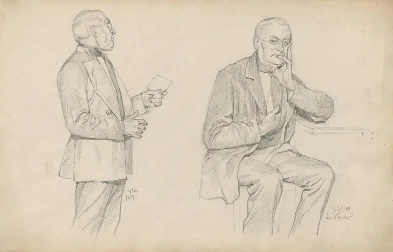 A thinking man in a standing and sitting position. av Alfred Schmidt