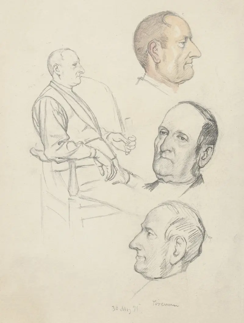 Man på stol och porträtt av en man av Alfred Schmidt