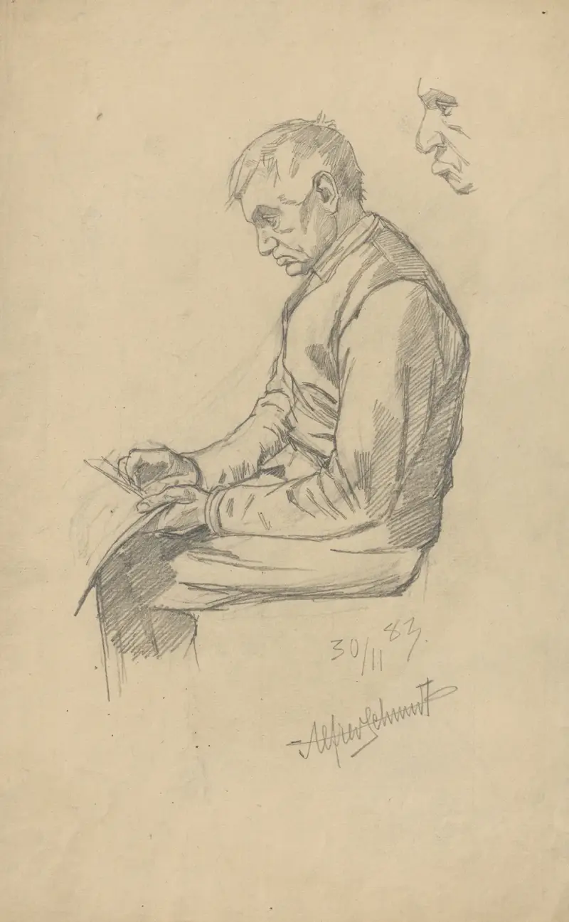 Sittande man som läser en bok av Alfred Schmidt