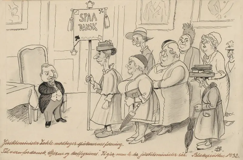 Minister of Justice Zahle and a group of fortune tellers av Alfred Schmidt
