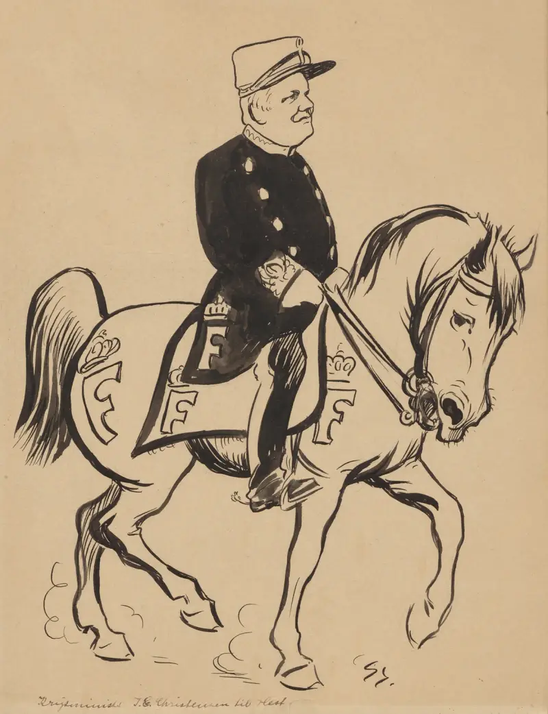 Krigsministern J. C. Christensen till häst av Alfred Schmidt