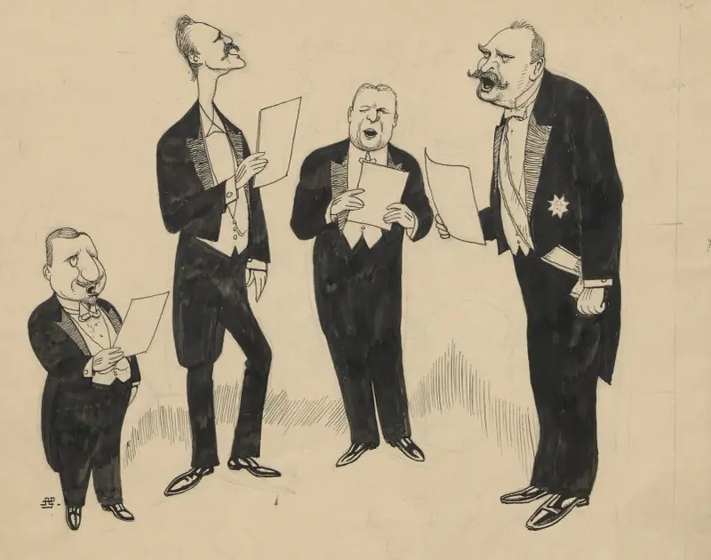 Satirisk teckning (1900-tal) av Alfred Schmidt