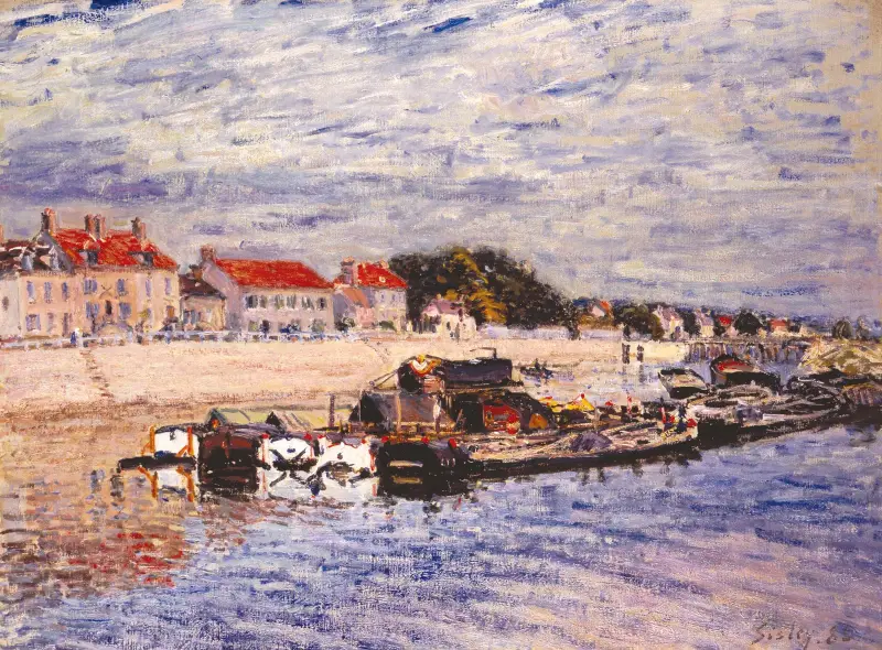Lastkähne auf dem Loing bei Saint-Mammès von Alfred Sisley