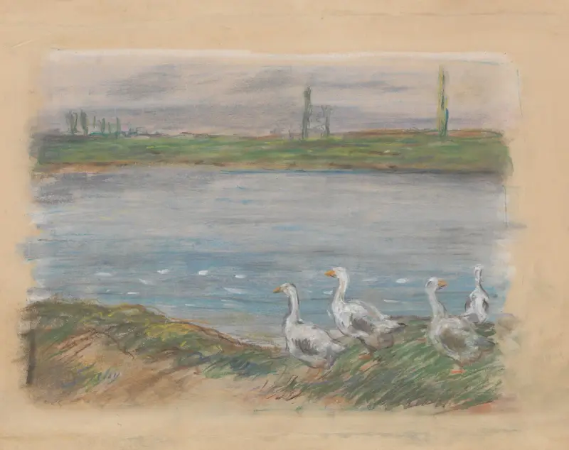 Four Geese By a Pond av Alfred Sisley