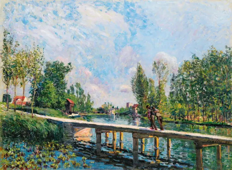 La Passerelle – Chemin De Halage Du Canal Du Loing av Alfred Sisley