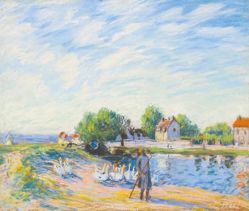 Les Oies À Saint-Mammès, 1885 av Alfred Sisley