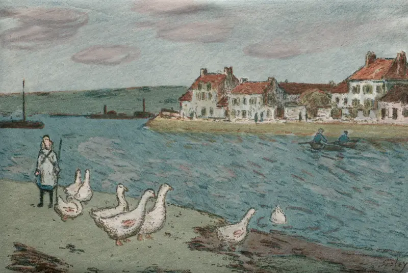 The River Bank or Geese av Alfred Sisley
