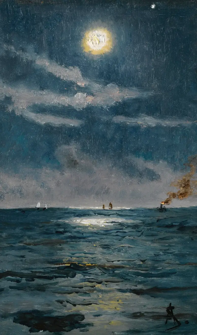 En lugn månskensscen vid havet av Alfred Stevens