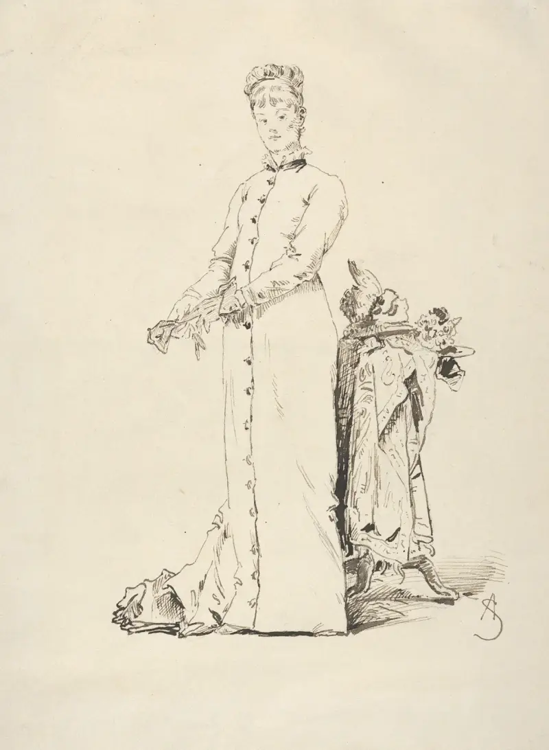 Eine junge Dame beim Ausziehen ihrer Handschuhe von Alfred Stevens
