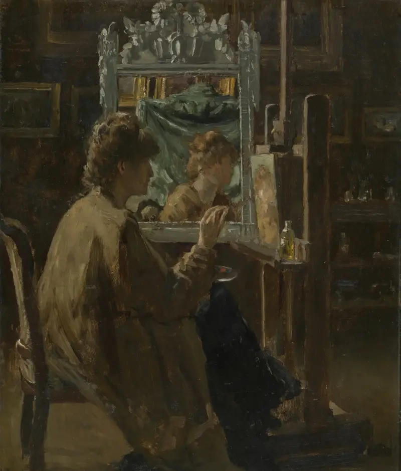 Artist in her studio av Alfred Stevens