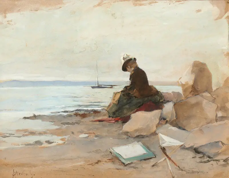 Kvinna som målar vid havet av Alfred Stevens