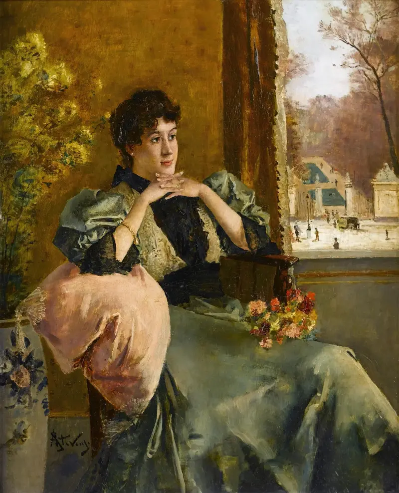 Tankfull kvinna vid ett fönster av Alfred Stevens