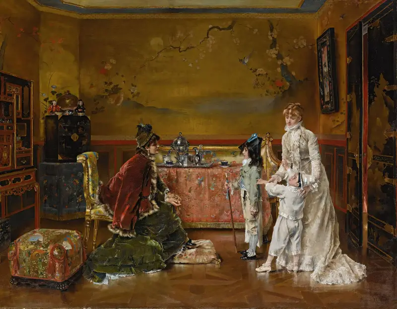 Ready for the fancy dress ball av Alfred Stevens
