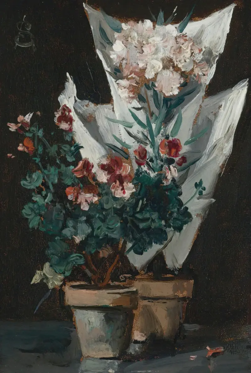 Stilleben med pelargoner i kruka av Alfred Stevens