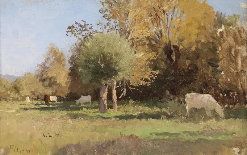 Sommerlandschaft mit Kühen av Alfred Zoff