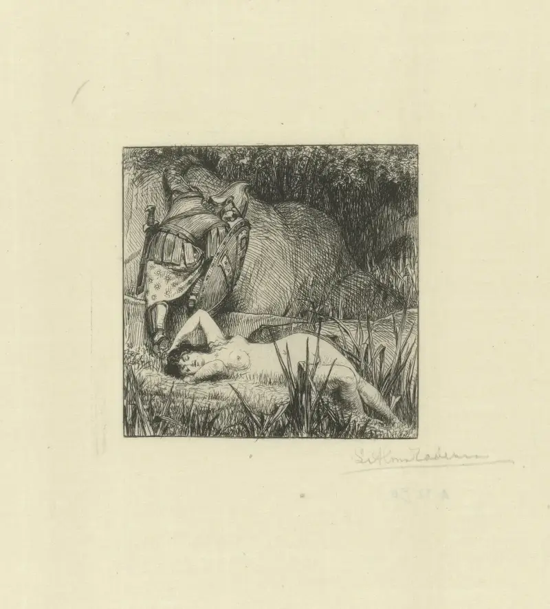 Naken kvinna och en rustad riddare av Lawrence Alma-Tadema