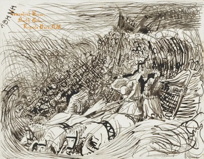 Zinkend stoomschip en Neptunus met driespan in de golven av Lawrence Alma-Tadema