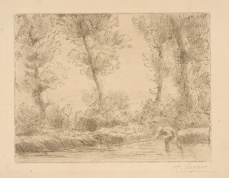 Fisherman in stream av Alphonse Legros
