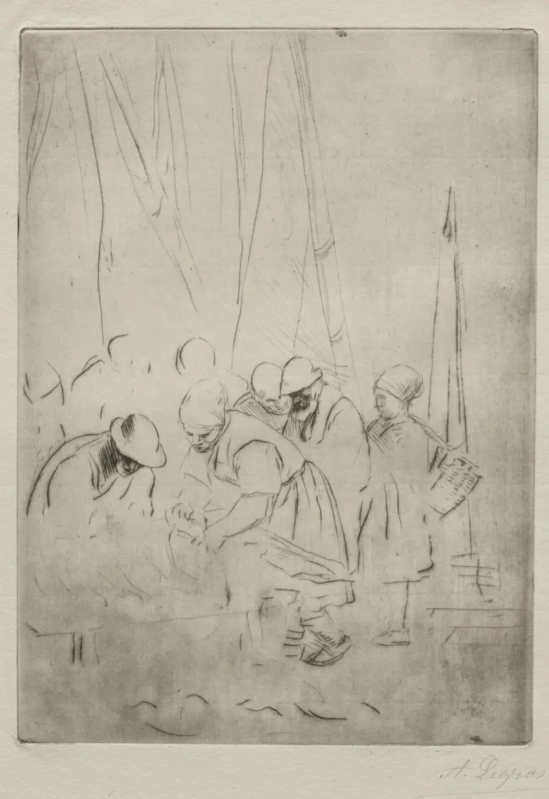 Fiskare på kajen i Boulogne av Alphonse Legros