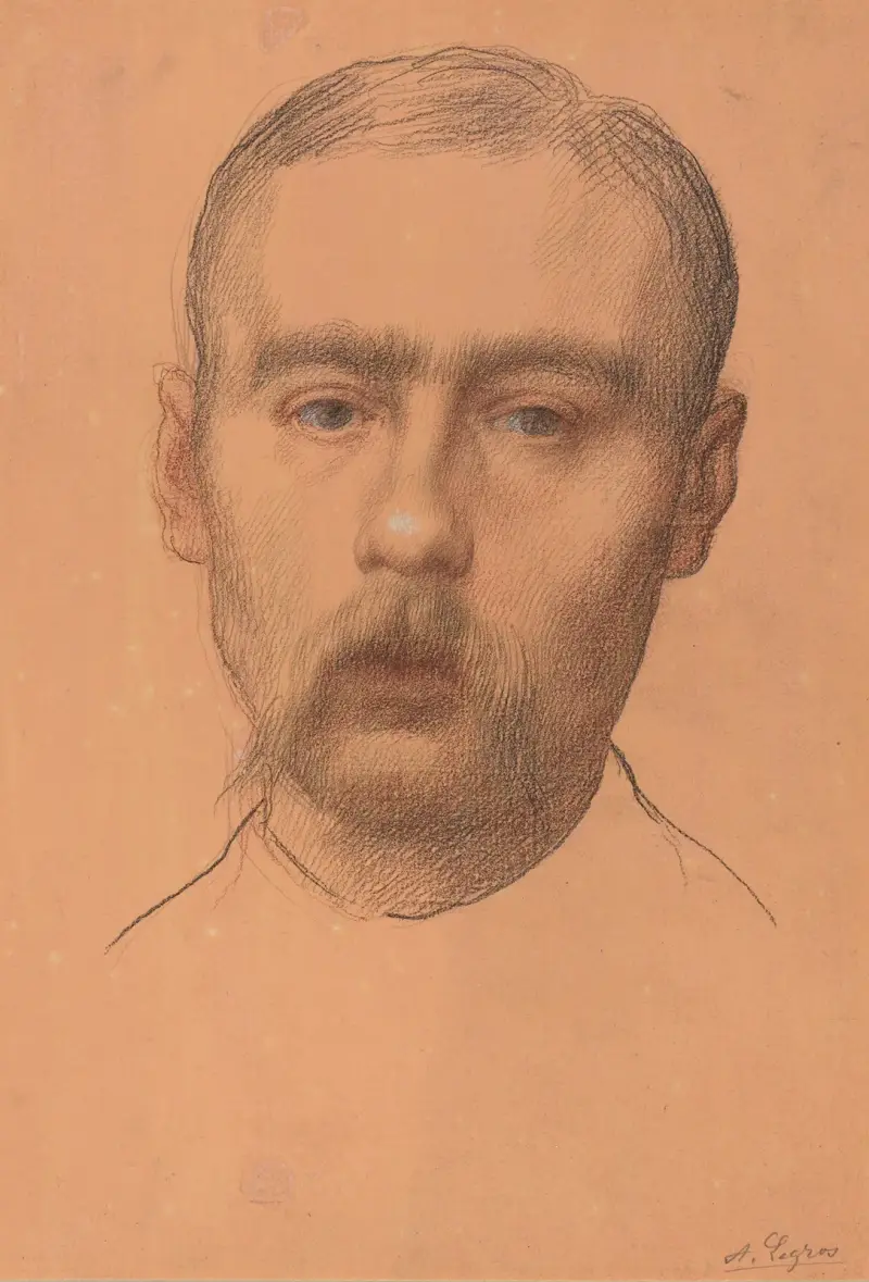 Manshuvud (möjligt porträtt av professor E.D. Adams) av Alphonse Legros