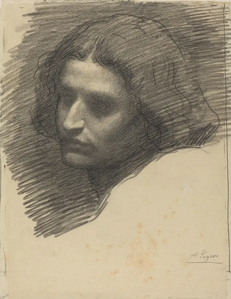 Manshuvud i profil mot vänster av Alphonse Legros