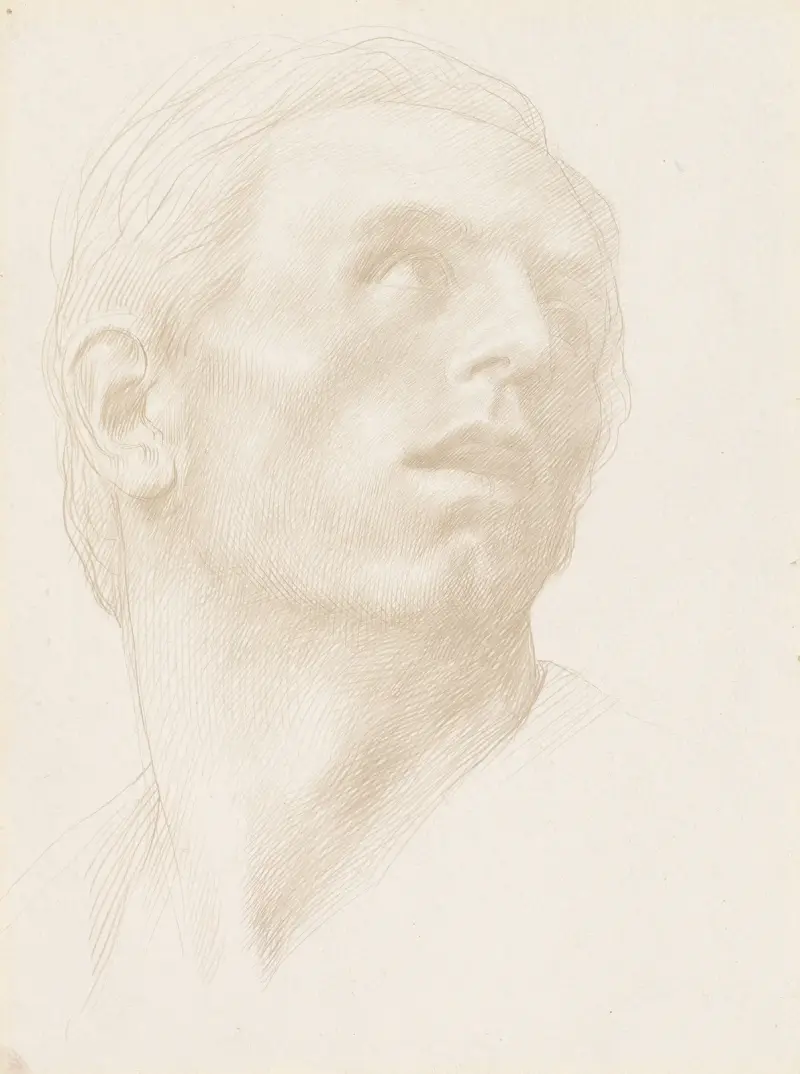 Huvud av en man som ser upp till höger av Alphonse Legros