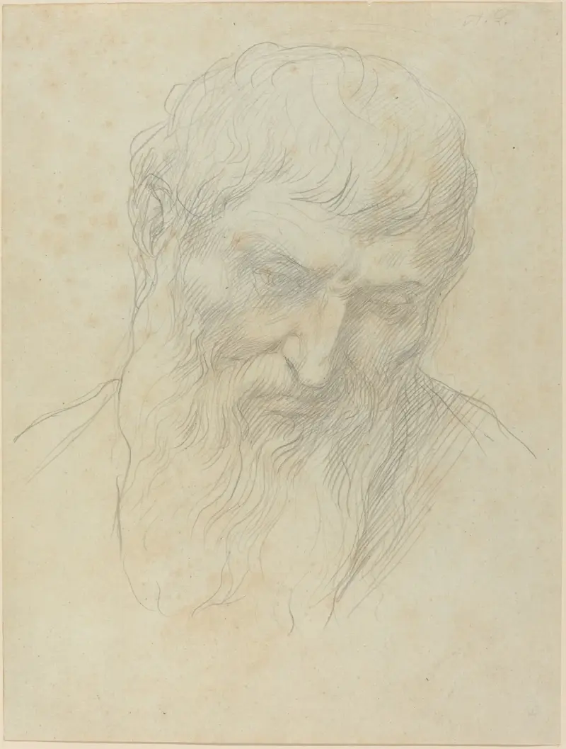 Huvud av en man med lockigt hår och skägg av Alphonse Legros