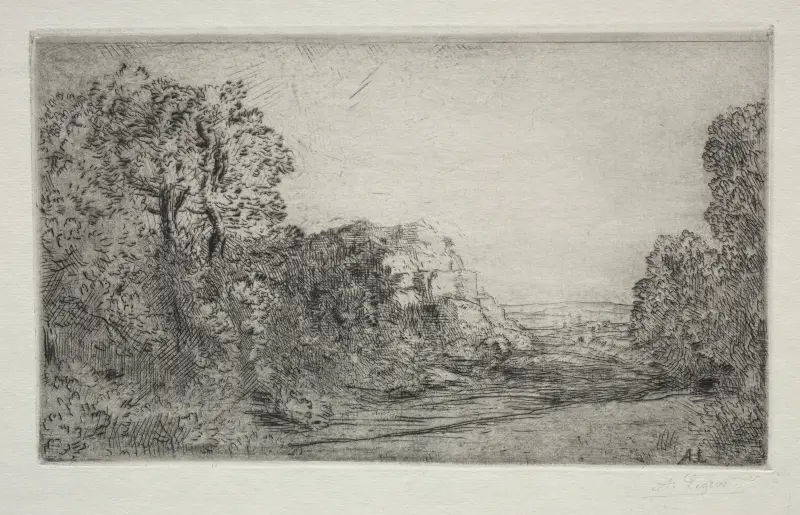 Landskap; Soluppgång av Alphonse Legros