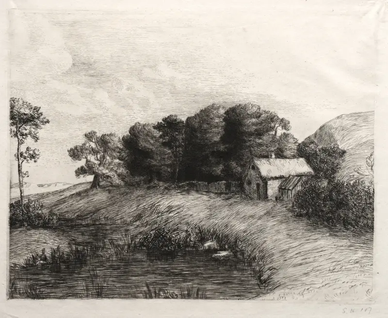 Landskap med damm av Alphonse Legros